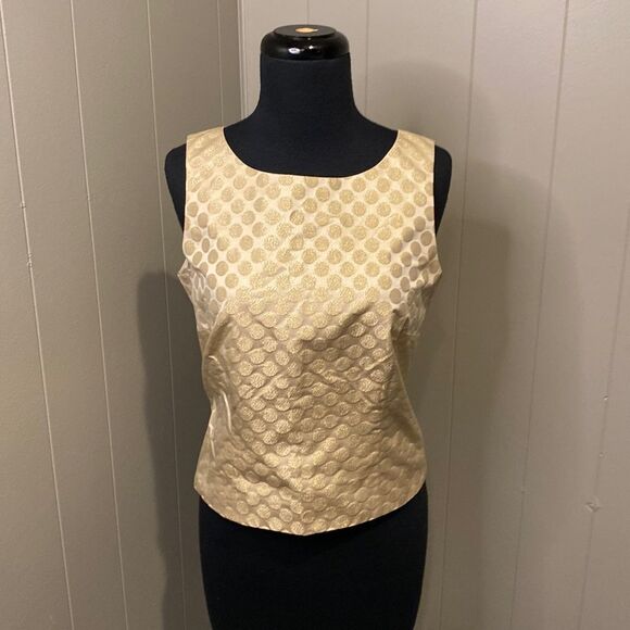 J Crew Size 4 Halter Tank Shirt Polk Dots Sparkly Gold Full Back Zipper - Picture 1 of 7